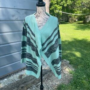 Charlotte Russe Aqua and Charcoal Striped Open Front‎ Sweater
